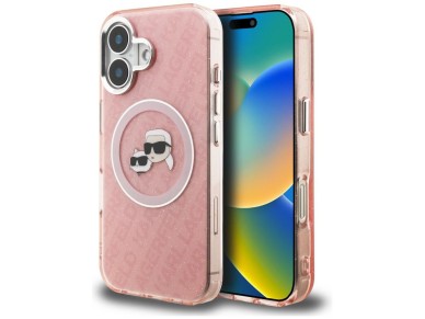 Karl Lagerfeld IML Glitter Karl & Choupette Heads Logo MagSafe iPhone 16 Case - Pink Karl Lagerfeld IML Glitter Karl & Choupette Heads Logo MagSafe iPhone 16 Case - Pink