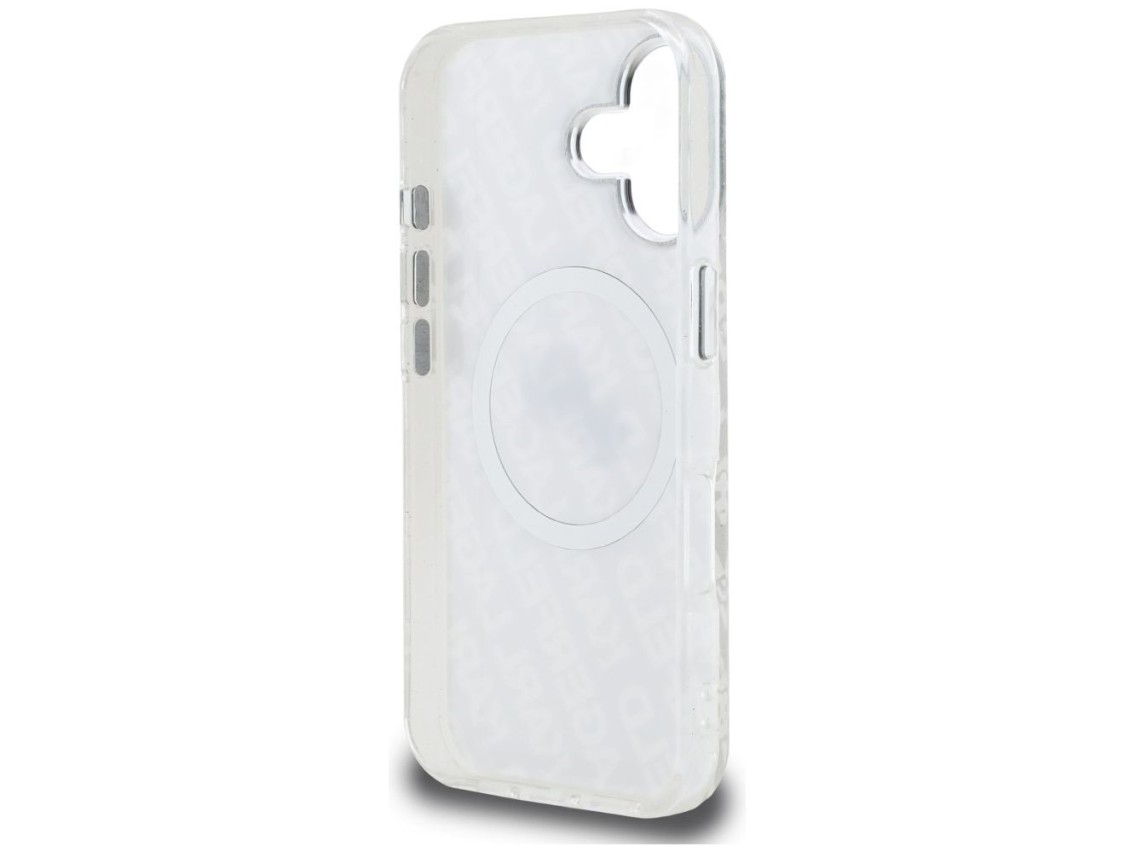 Capa MagSafe para iPhone 16 com estampa de Karl Lagerfeld IML Glitter Karl & Choupette Heads - Cinza