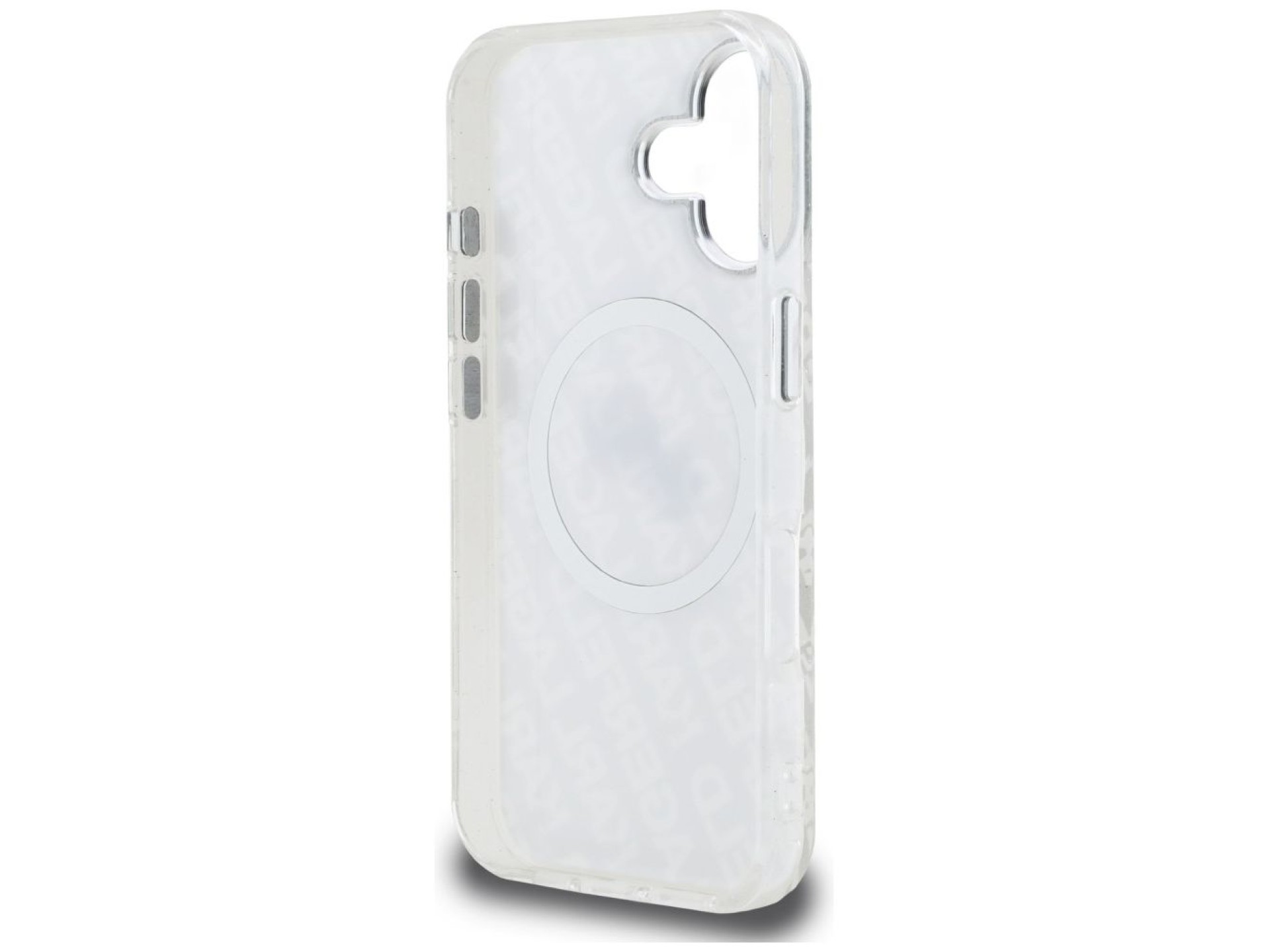 Capa MagSafe para iPhone 16 com estampa de Karl Lagerfeld IML Glitter Karl & Choupette Heads - Cinza