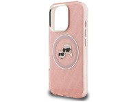 Karl Lagerfeld IML Glitter Karl & Choupette Heads Logo MagSafe Case for iPhone 16 Pro Max - Pink