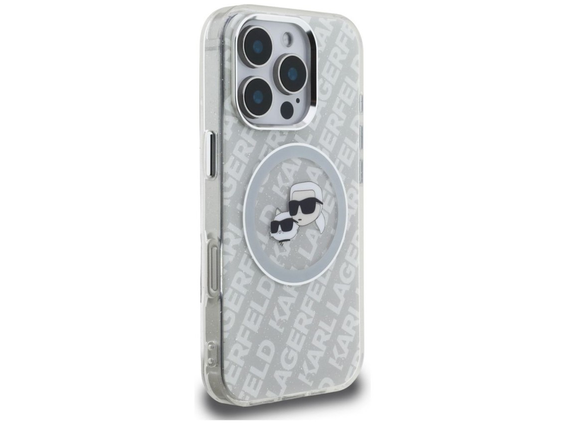 Funda MagSafe Karl Lagerfeld IML Glitter Karl & Choupette Heads para iPhone 16 Pro Max - Gris