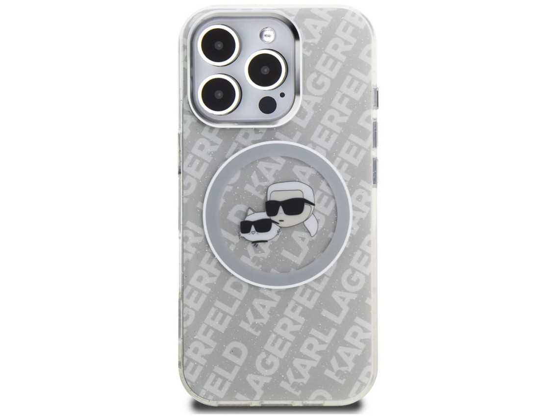 Funda MagSafe Karl Lagerfeld IML Glitter Karl & Choupette Heads para iPhone 16 Pro Max - Gris