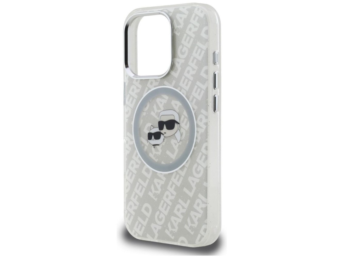 Funda MagSafe Karl Lagerfeld IML Glitter Karl & Choupette Heads para iPhone 16 Pro Max - Gris