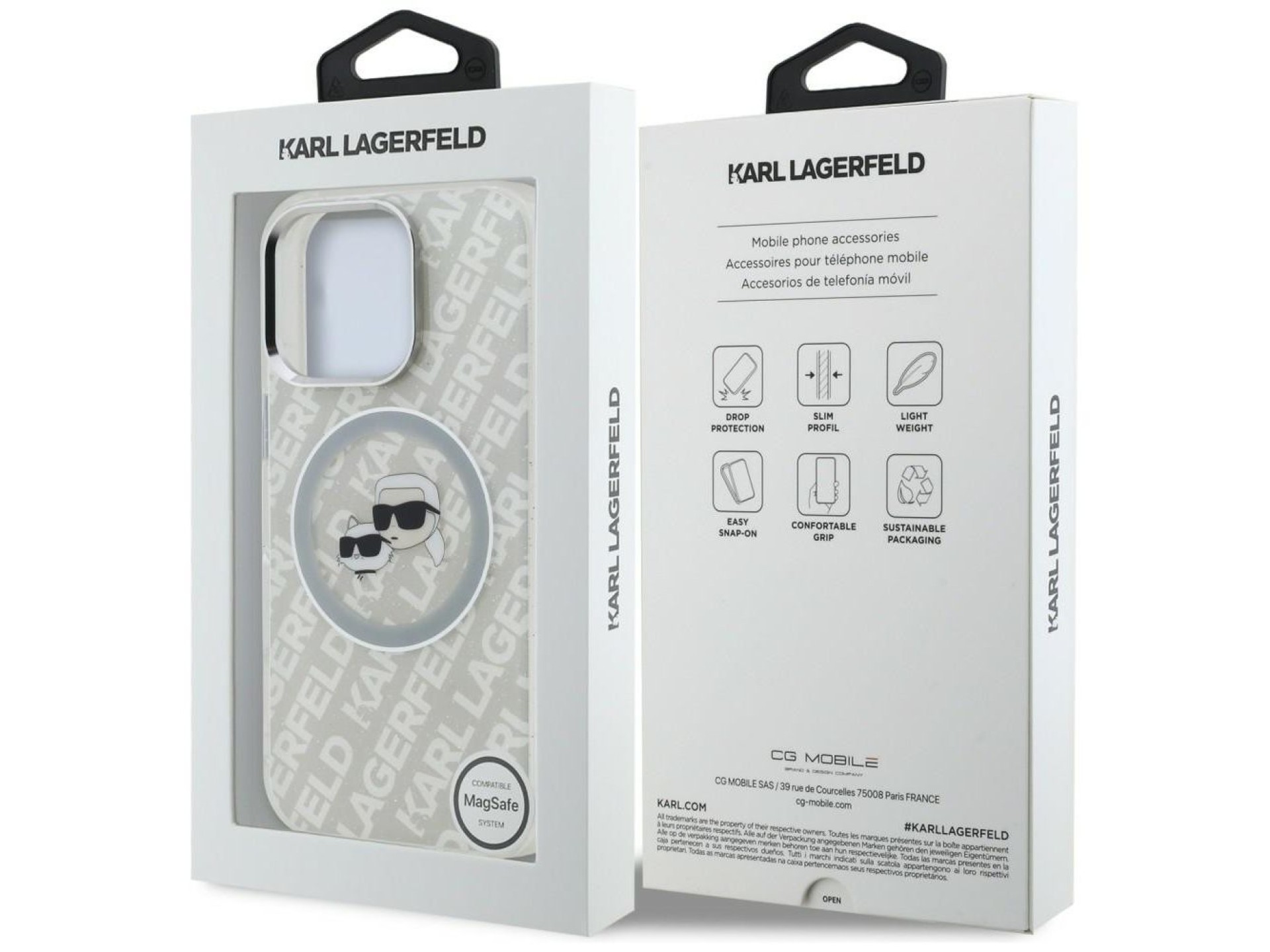 Karl Lagerfeld IML Glitter Karl & Choupette Heads Logo MagSafe Case for iPhone 16 Pro - Gray