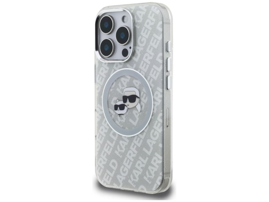Funda MagSafe Karl Lagerfeld IML Glitter Karl & Choupette Heads para iPhone 16 Pro Max - Gris