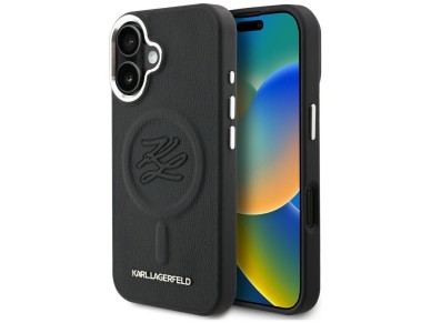 Funda MagSafe para iPhone 16 con iniciales y logotipo metálico de Karl Lagerfeld - Negra Funda MagSafe para iPhone 16 con iniciales y logotipo metálico de Karl Lagerfeld - Negra