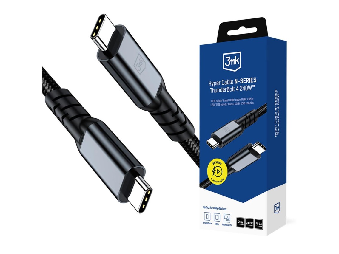 Cabo 3mk Hyper Cable N-SERIES USB-C / USB-C Thunderbolt 4 2m 48V / 5A 40Gb/s 240W 8K60Hz - preto