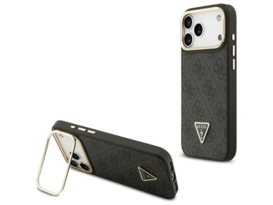 Capa Guess 4G PU com Logo Triangular, Suporte e Câmera MagSafe para iPhone 17 Pro Max - Preta Capa Guess 4G PU com Logo Triangular, Suporte e Câmera MagSafe para iPhone 17 Pro Max - Preta
