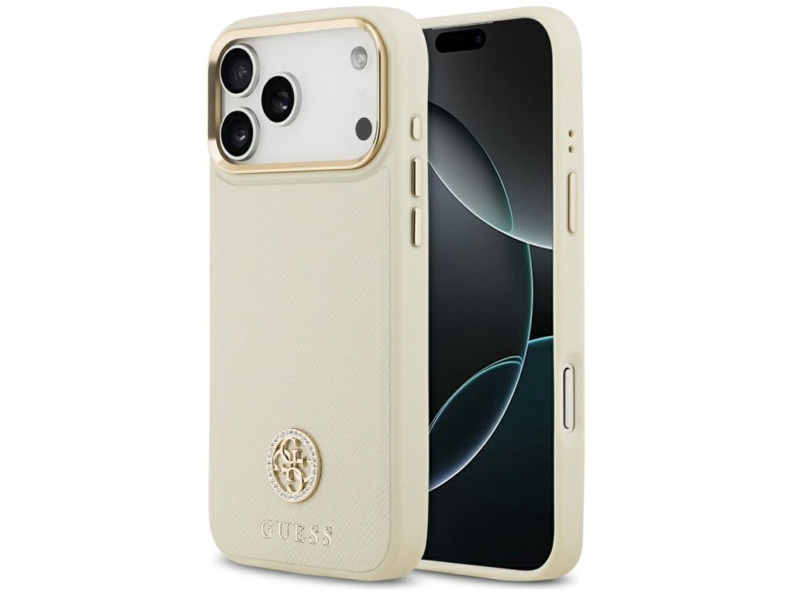 Funda Guess Grained Strass Logo MagSafe para iPhone 17 Pro Max - beige