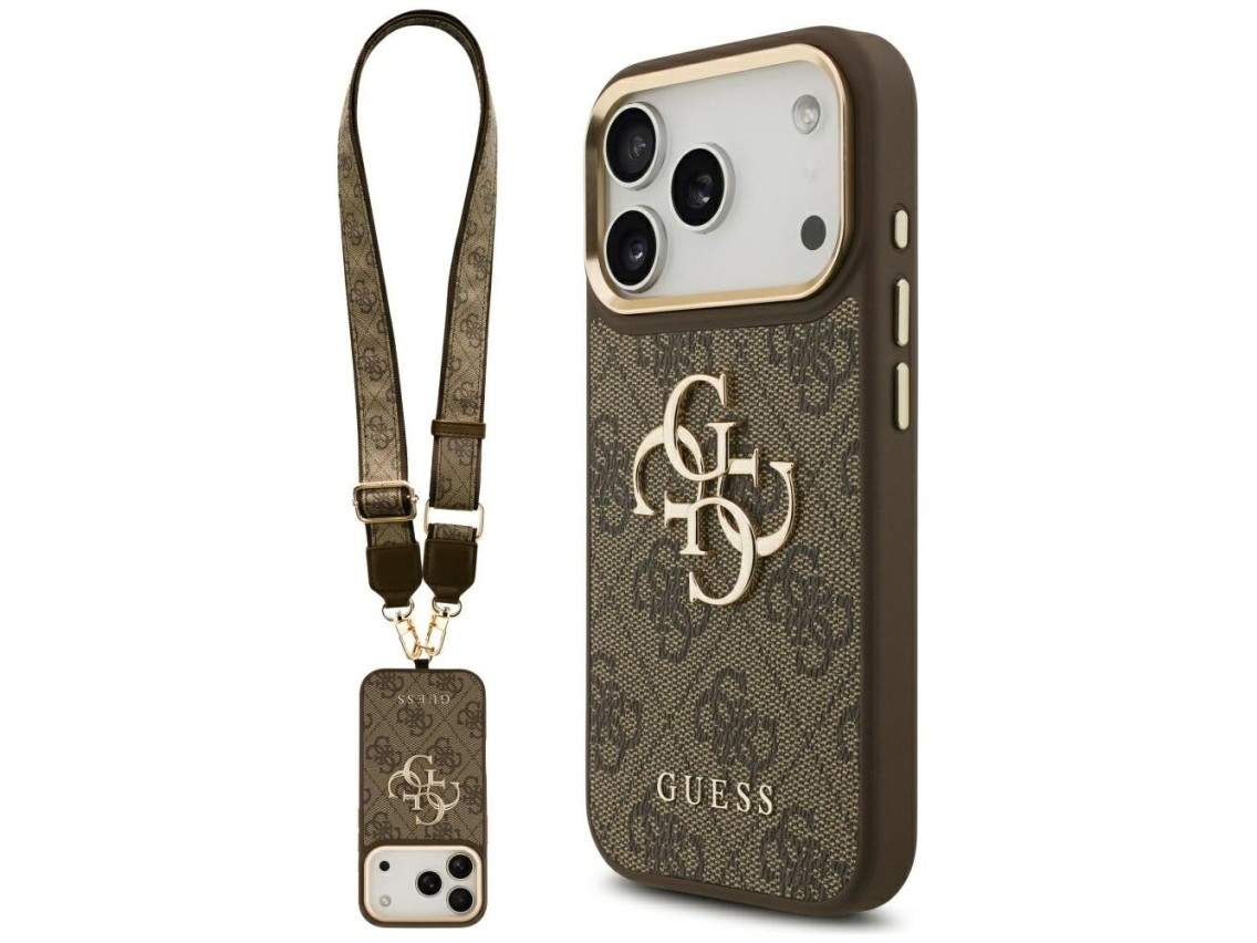 Funda Guess 4G Big 4G Classic Logo con correa grande y botones metálicos para iPhone 17 Pro - Marrón