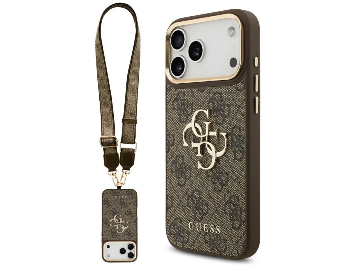 Capa Guess 4G Big 4G Classic Logo com Alça Grande e Botões Metálicos para iPhone 17 Pro Max - Marrom