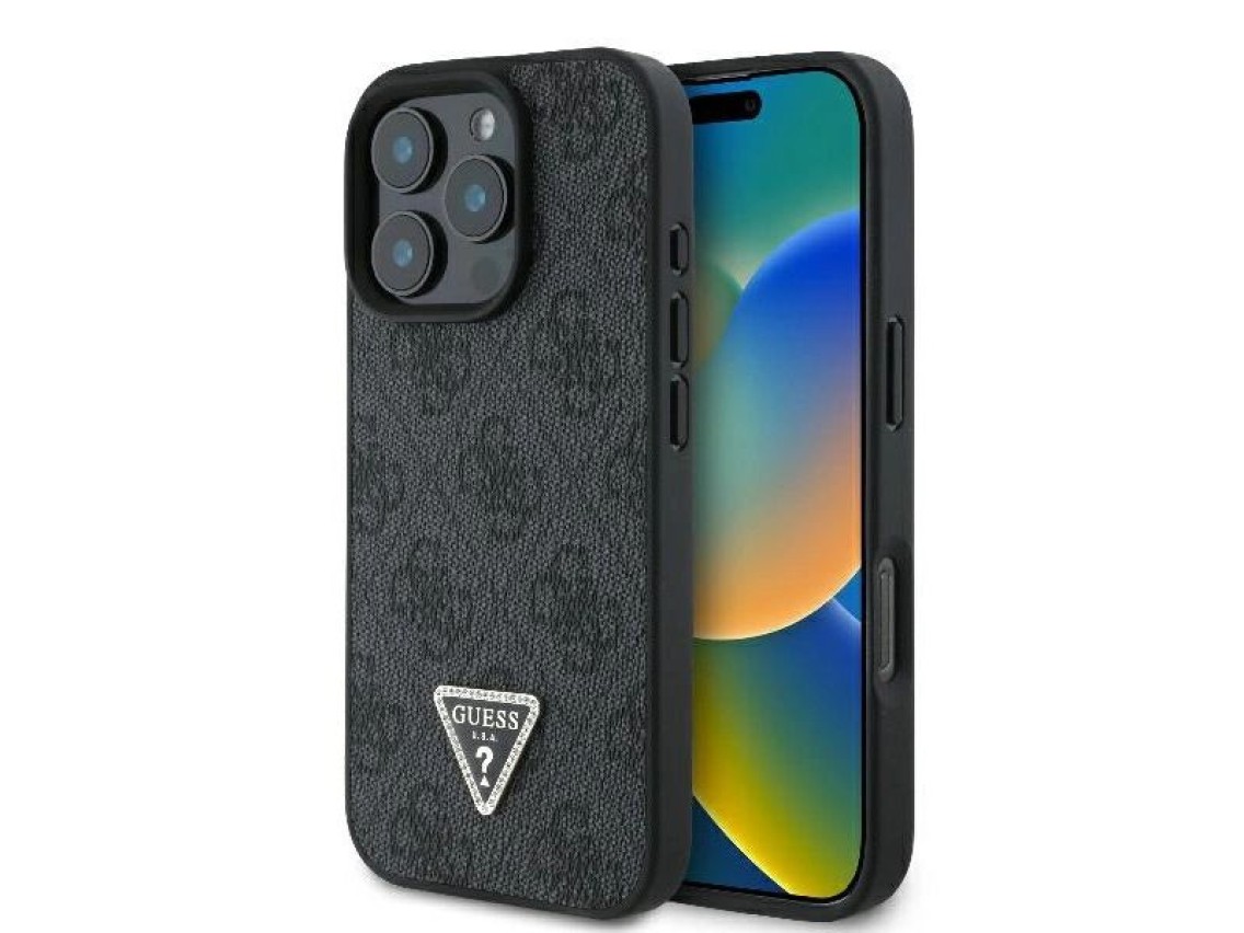 Guess Leather 4G Triangle Strass MagSafe Case for iPhone 16 Pro Max - Black