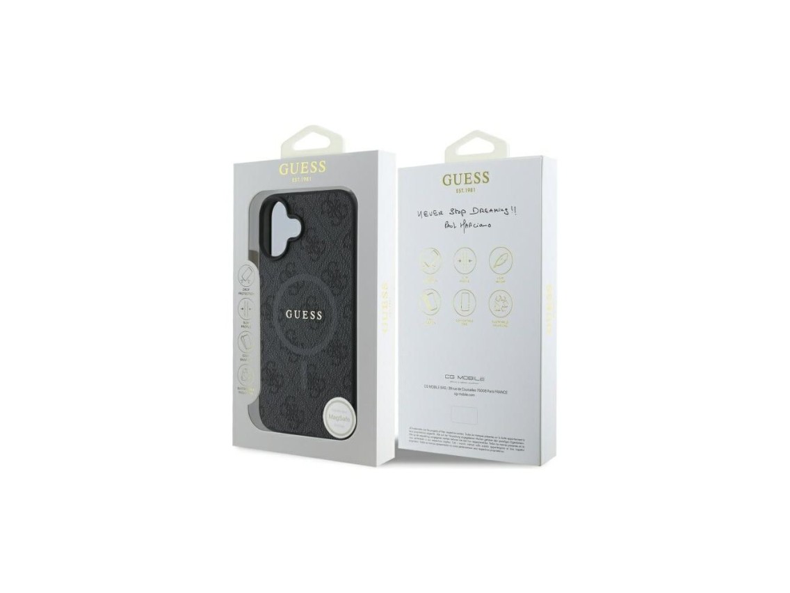 Capa Guess 4G Ring Classic Logo MagSafe para iPhone 16 - preta