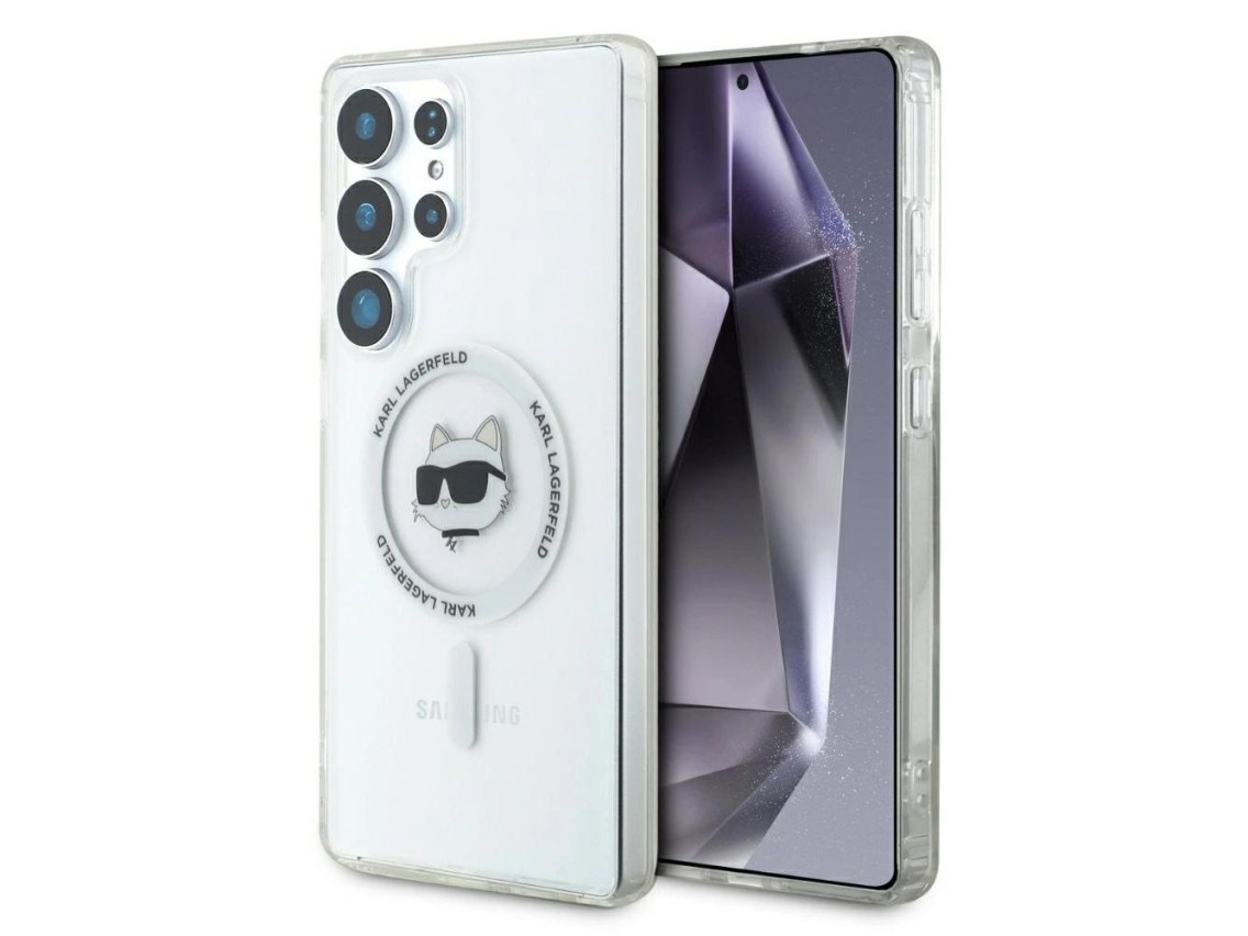 Case Karl Lagerfeld Button Choupette Head Printed Logo MagSafe Samsung Galaxy S25 Ultra white