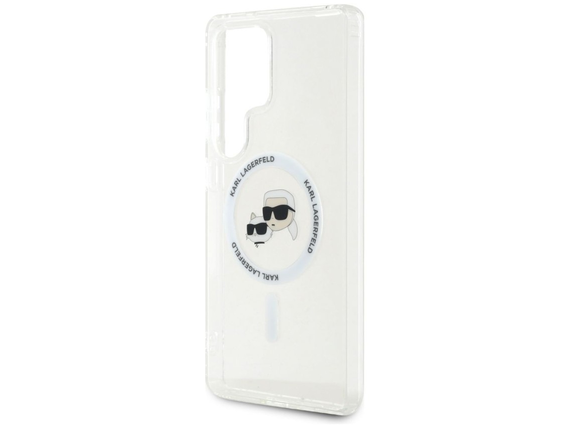 Capa Karl Lagerfeld com botão, logotipo impresso das cabeças de Karl e Choupette, MagSafe para Samsu