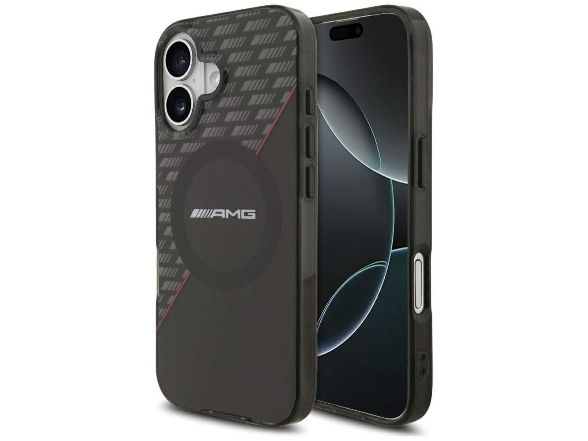 Capa AMG de camada dupla transparente com losangos e MagSafe para iPhone 17 - Preta e Vermelha
