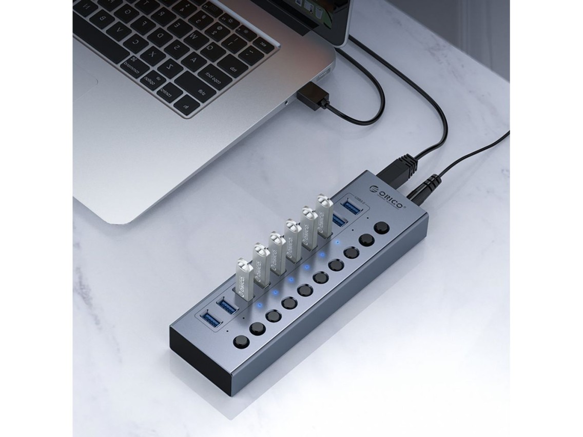 Hub Orico BT2U3-16AB com 16 portas USB-A 3.0 e interruptores - cinza