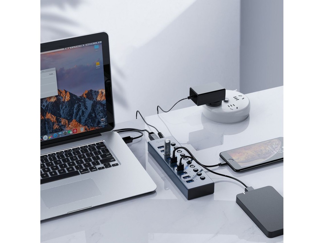 Hub Orico BT2U3-16AB com 16 portas USB-A 3.0 e interruptores - cinza