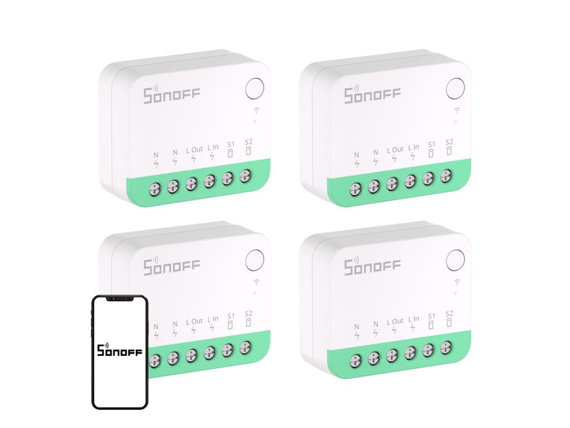 Pacote com 4 interruptores SONOFF MINIR4M (Extreme) Matter