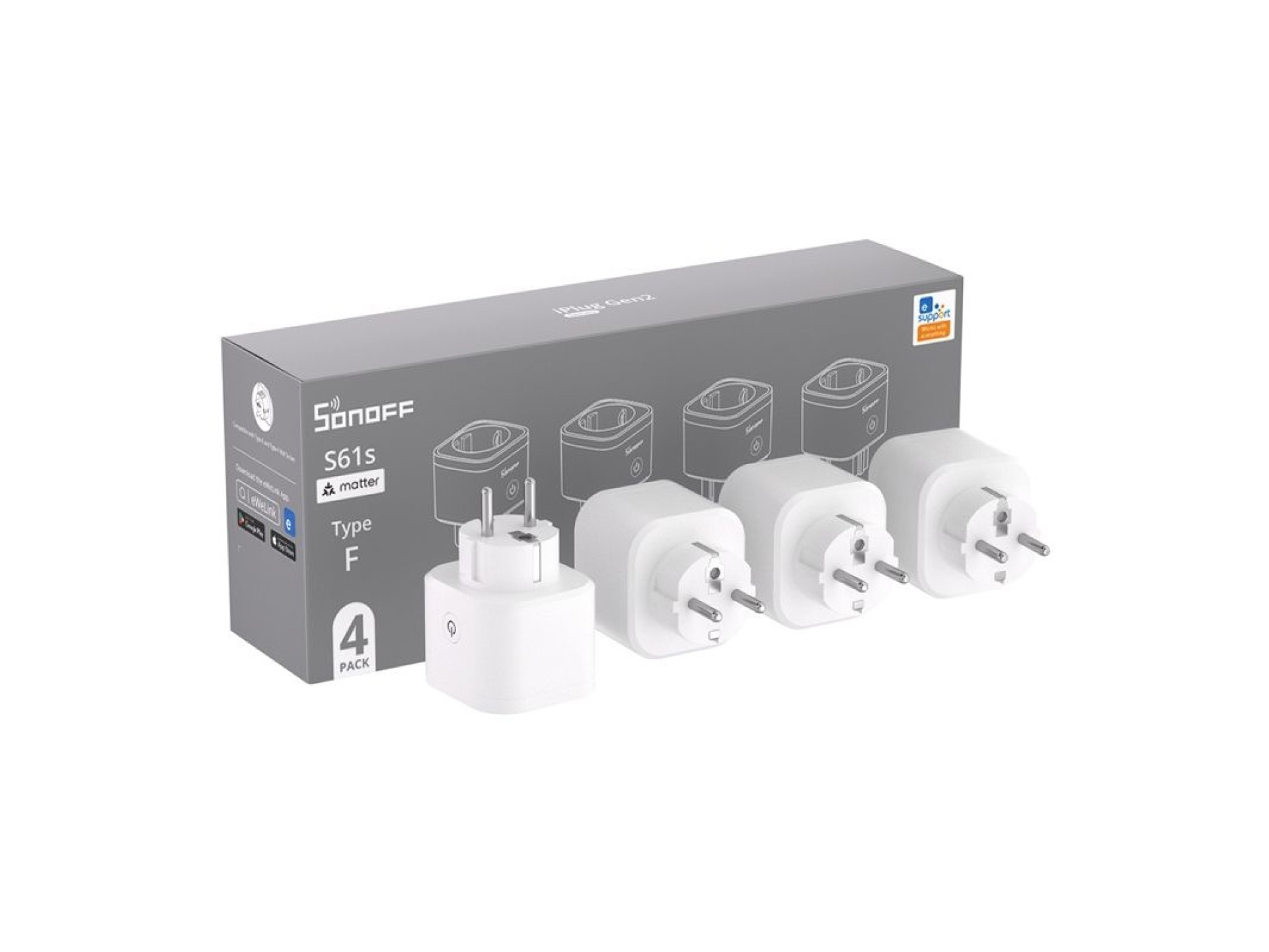 SONOFF S61s Matter External Plug via Wi-Fi, 4-Pack