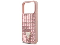 Capa para iPhone 17 Pro com logo triangular cravejado de strass da Guess - Rosa