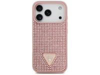 Capa para iPhone 17 Pro com logo triangular cravejado de strass da Guess - Rosa