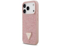 Capa para iPhone 17 Pro com logo triangular cravejado de strass da Guess - Rosa