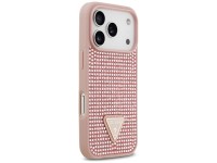 Capa para iPhone 17 Pro com logo triangular cravejado de strass da Guess - Rosa