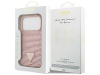 Capa para iPhone 17 Pro com logo triangular cravejado de strass da Guess - Rosa