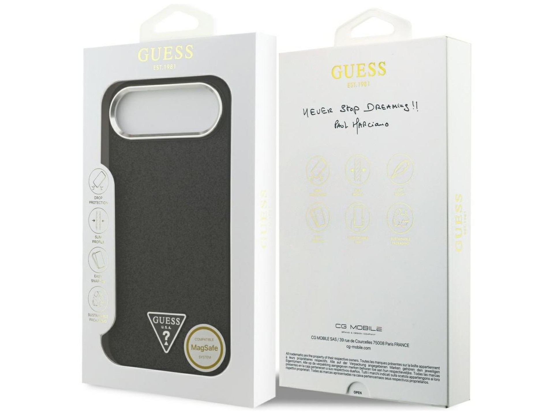 Capa MagSafe com Logo Triangular Glitter da Guess para iPhone 17 Air - Preta