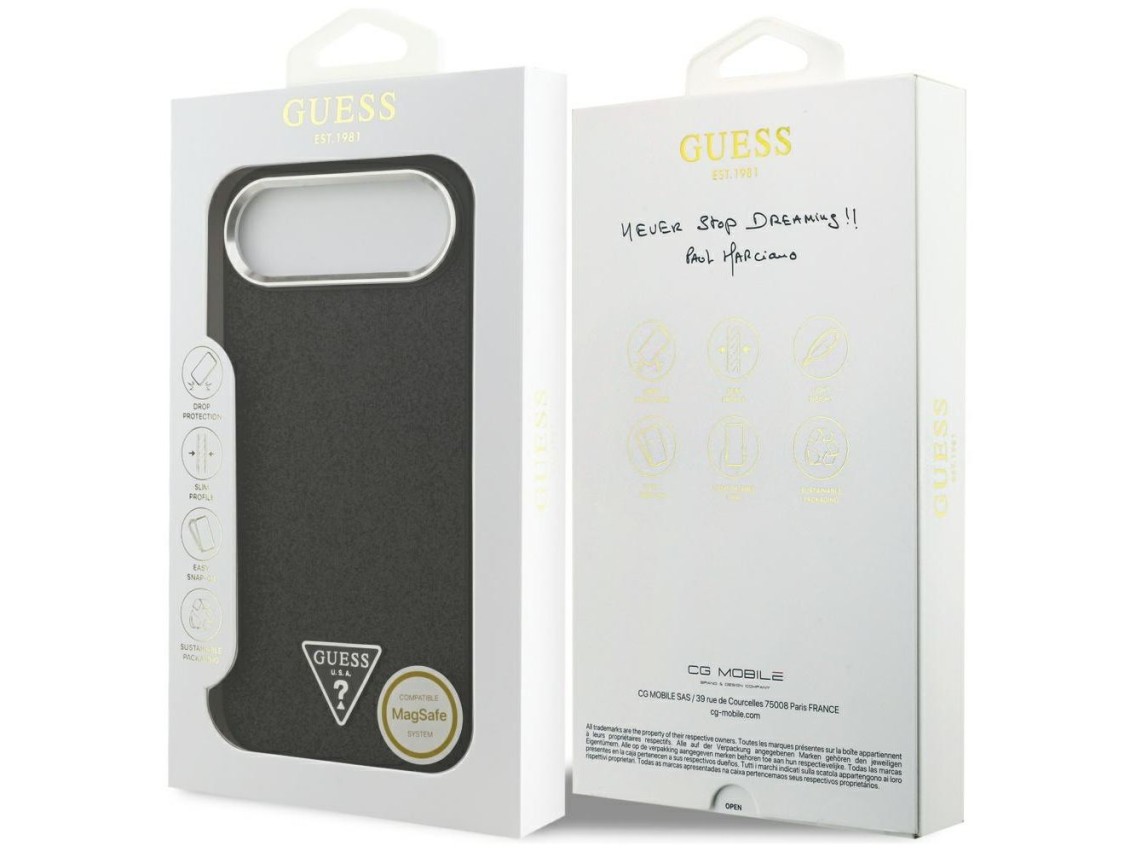 Capa MagSafe com Logo Triangular Glitter da Guess para iPhone 17 Air - Preta