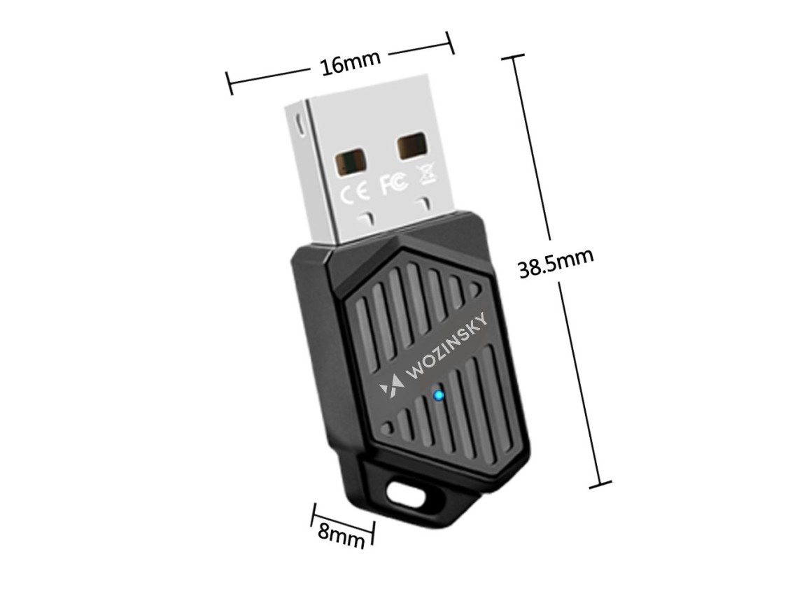 Adaptador USB Wi-Fi 6 de banda dupla Wozinsky WAX-900 com Bluetooth 5.4 - Preto