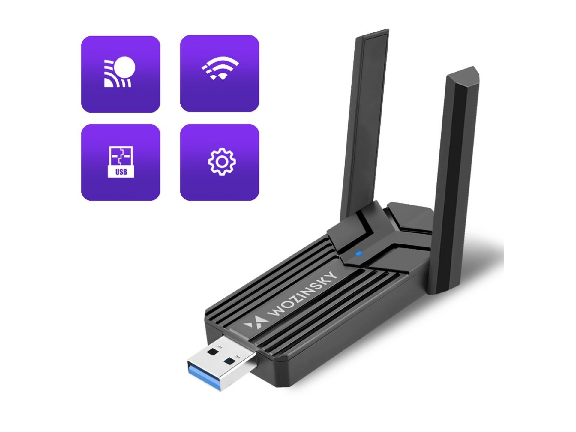 Adaptador inalámbrico USB 3.0 WiFi 6 de doble banda Wozinsky WAX-1800 - Negro