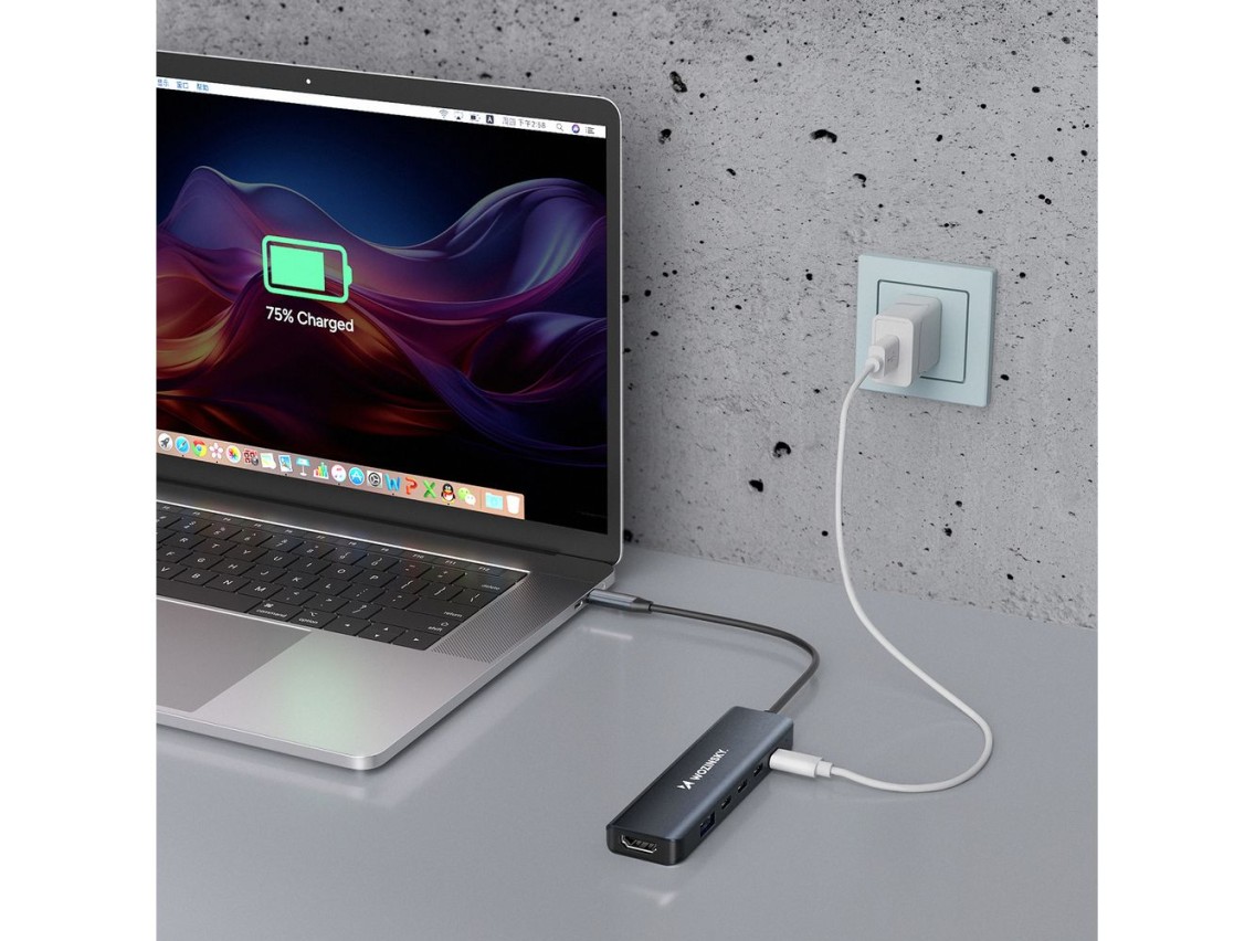 Hub USB-C 6 em 1 Wozinsky WHBC10Y4S multifuncional, em alum�nio, com cabo de 25 cm - Cinza