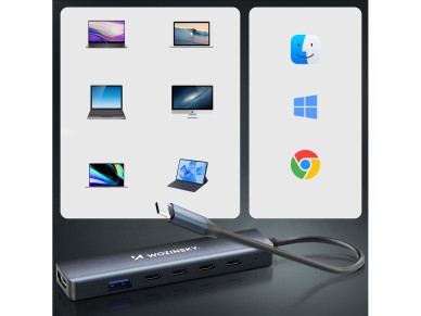 USB-C 6 in 1 Hub Wozinsky WHBC10Y4S Multifunctional, Aluminum, with 25 cm Cable - Gray USB-C 6 in 1 Hub Wozinsky WHBC10Y4S Multifunctional, Aluminum, with 25 cm Cable - Gray