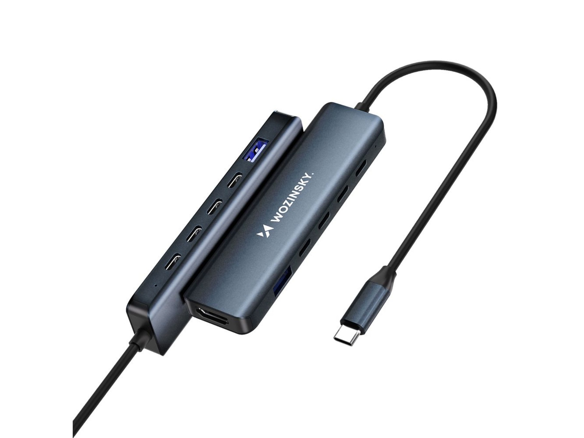 Hub USB-C 6 em 1 Wozinsky WHBC10Y4S multifuncional, em alumínio, com cabo de 25 cm - Cinza