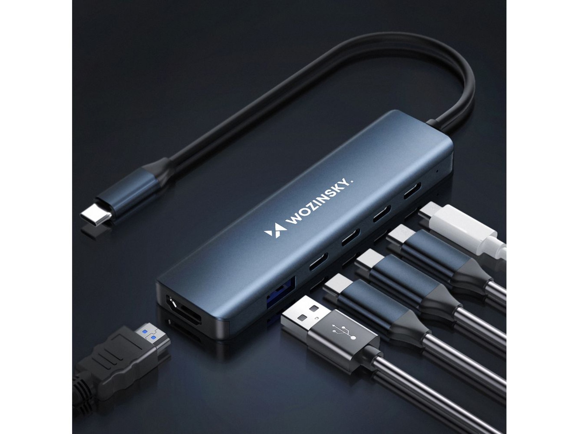 Hub USB-C 6 em 1 Wozinsky WHBC10Y4S multifuncional, em alumínio, com cabo de 25 cm - Cinza