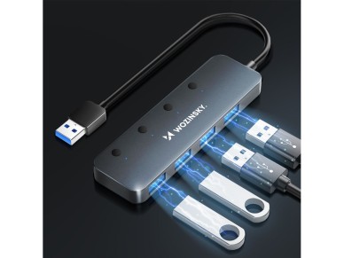 Hub USB-A Wozinsky WHS080YSS com 4 portas USB-A 3.0 com interruptores individuais, em alum�nio, com 