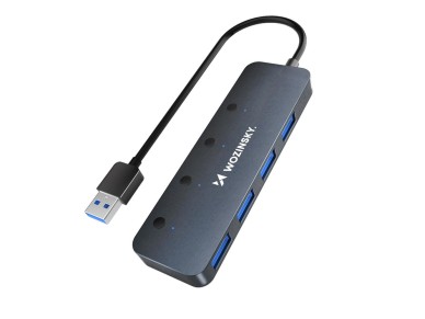 Hub USB-A Wozinsky WHS080YSS com 4 portas USB-A 3.0 com interruptores individuais, em alum�nio, com 