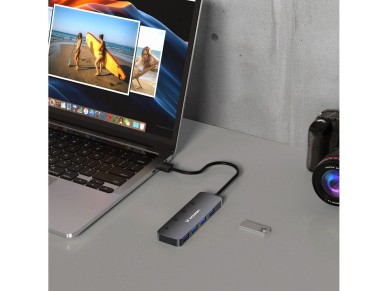 Hub USB-A Wozinsky WHS080YSS com 4 portas USB-A 3.0 com interruptores individuais, em alum�nio, com 