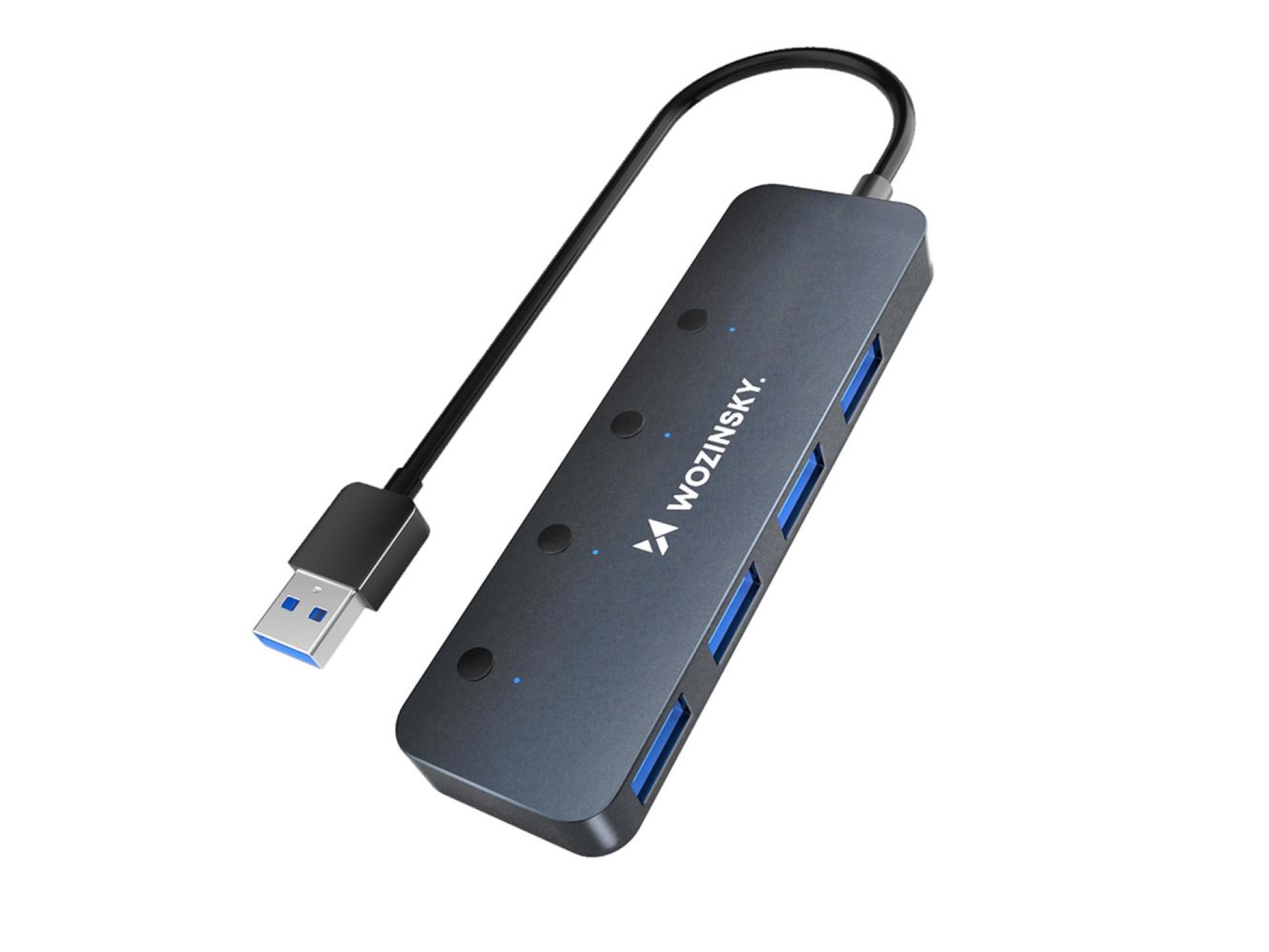Hub USB-A Wozinsky WHS080YSS 4 x USB-A 3.0 con interruptores individuales, aluminio, con cable de 30