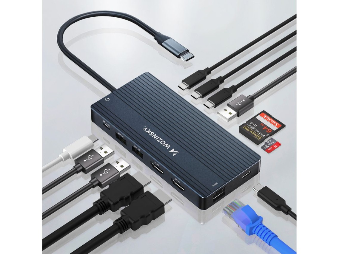 Hub USB-C 14 em 1 Wozinsky WDS03Y5S Multifuncional, Alum�nio, para 3 Monitores, com Cabo de 15 cm - 