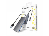 Hub USB-A Wozinsky WHS080YSS com 4 portas USB-A 3.0 com interruptores individuais, em alum�nio, com 