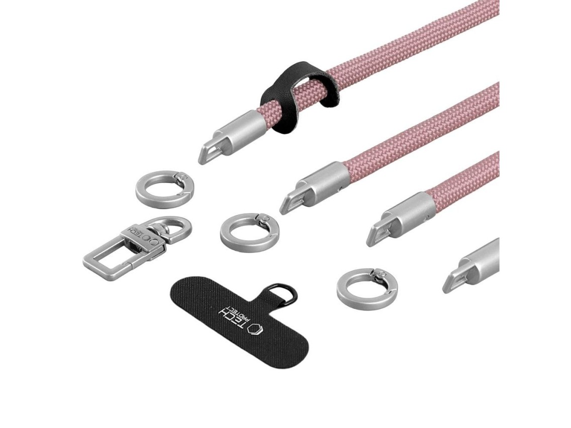 Cordón cruzado para teléfono Tech-Protect C10S (114 cm) + Correa de muñeca (31 cm) - Titanio rosa