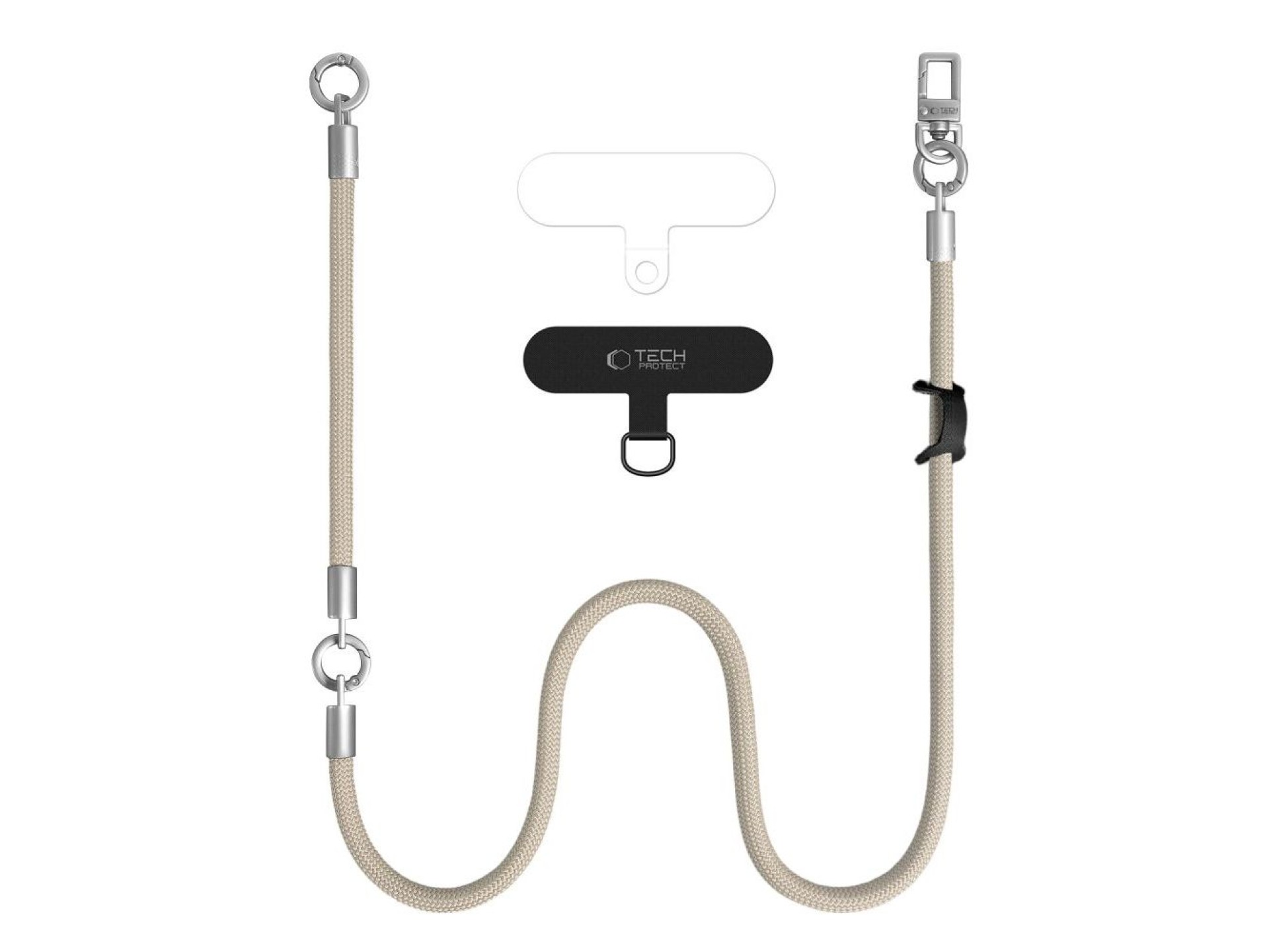 Cordón cruzado para teléfono Tech-Protect C10S (114 cm) + Correa de muñeca (31 cm) - Titanio beige
