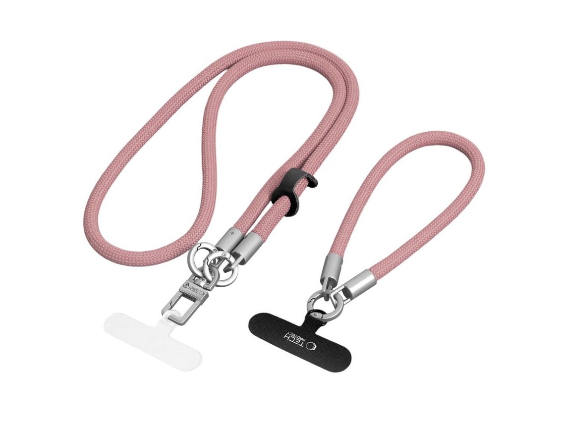 Cordón cruzado para teléfono Tech-Protect C10S (114 cm) + Correa de muñeca (31 cm) - Titanio rosa