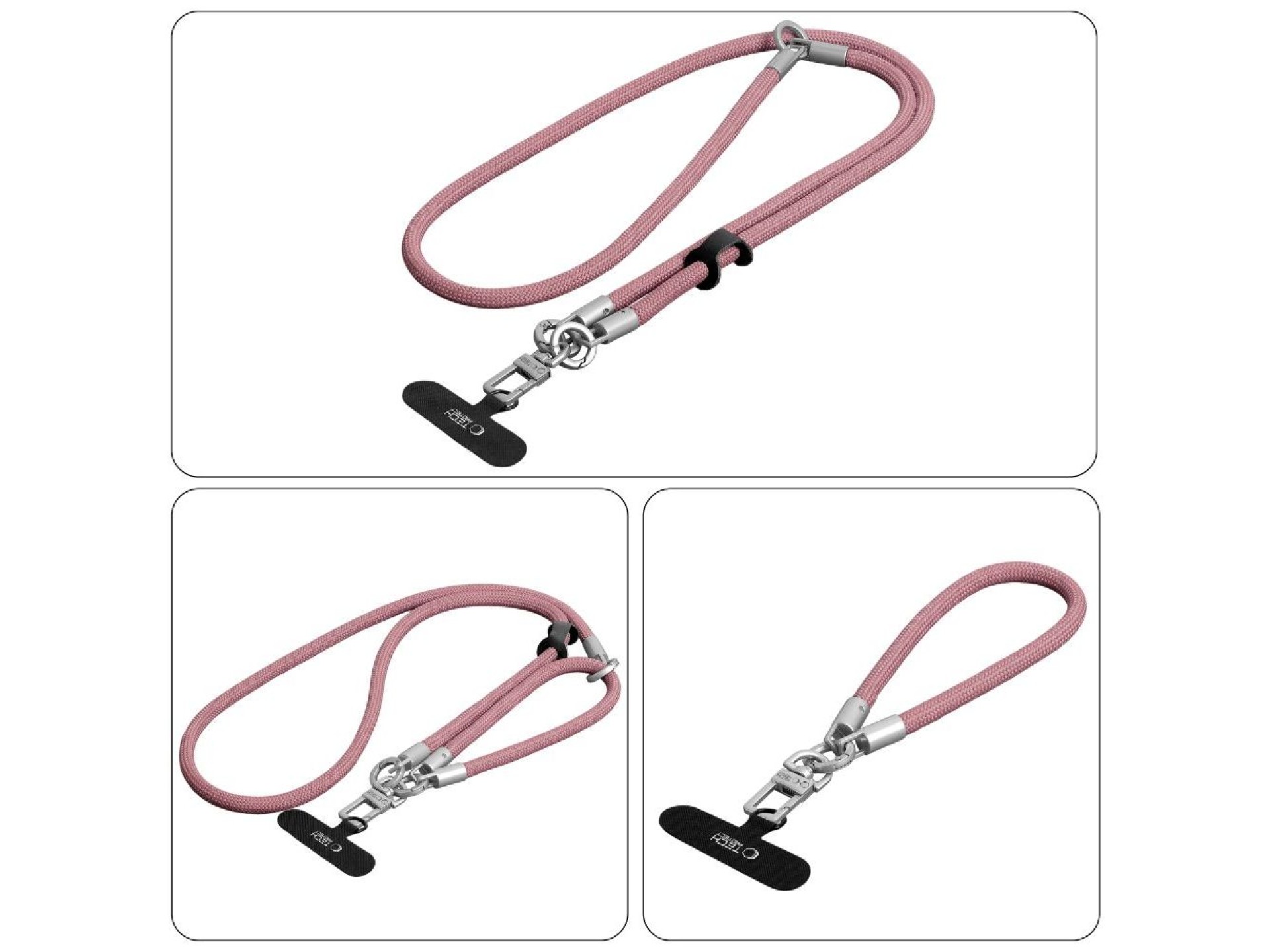 Cordón cruzado para teléfono Tech-Protect C10S (114 cm) + Correa de muñeca (31 cm) - Titanio rosa