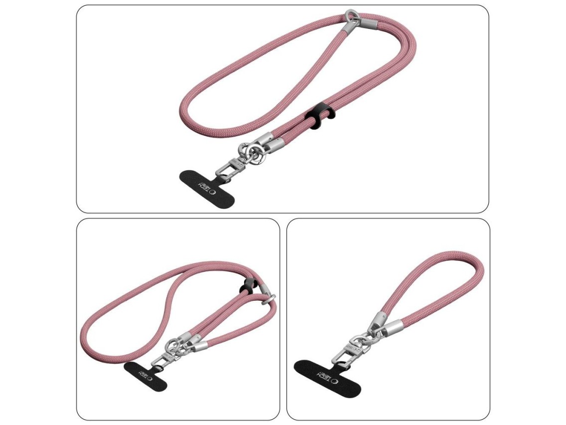 Cordón cruzado para teléfono Tech-Protect C10S (114 cm) + Correa de muñeca (31 cm) - Titanio rosa