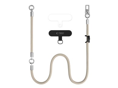 Tech-Protect C10S Crossbody Phone Lanyard (114 cm) + Wrist Strap (31 cm) - Beige Titanium