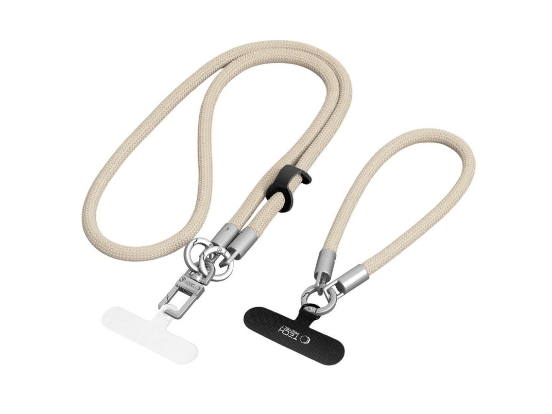 Tech-Protect C10S Crossbody Phone Lanyard (114 cm) + Wrist Strap (31 cm) - Beige Titanium